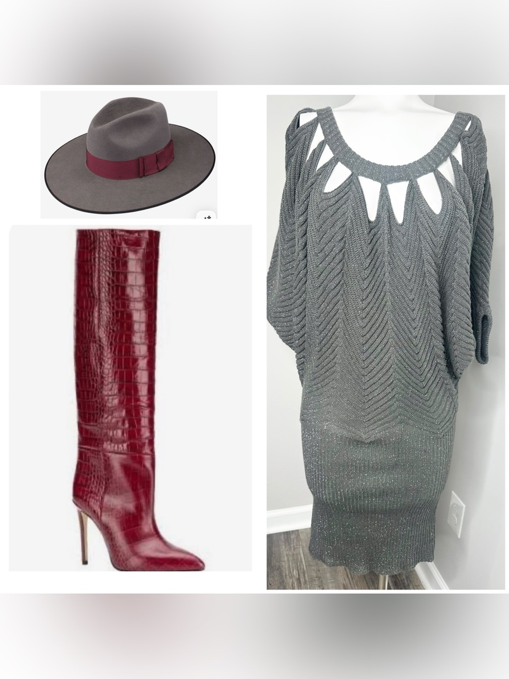 Jessica Simpson Gray Knit Midi Dress with Cutout Neckline- m